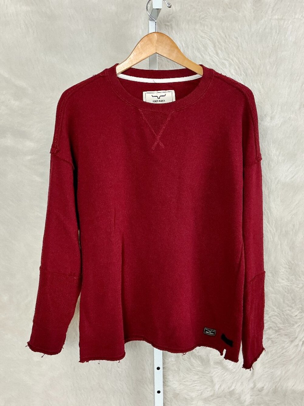 Kimes Ranch Men's Red Cotton Terrycloth Long Sleeve Raw Edge Sweatshirt M
